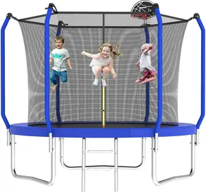 Upgraded 10FT Trampoline for Kids and Adults, Outdoor Trampolines with Basketball Hoop & Enclosure Net, Accessories Set, Backyard Trampoline for 4-8 Kids and Adults