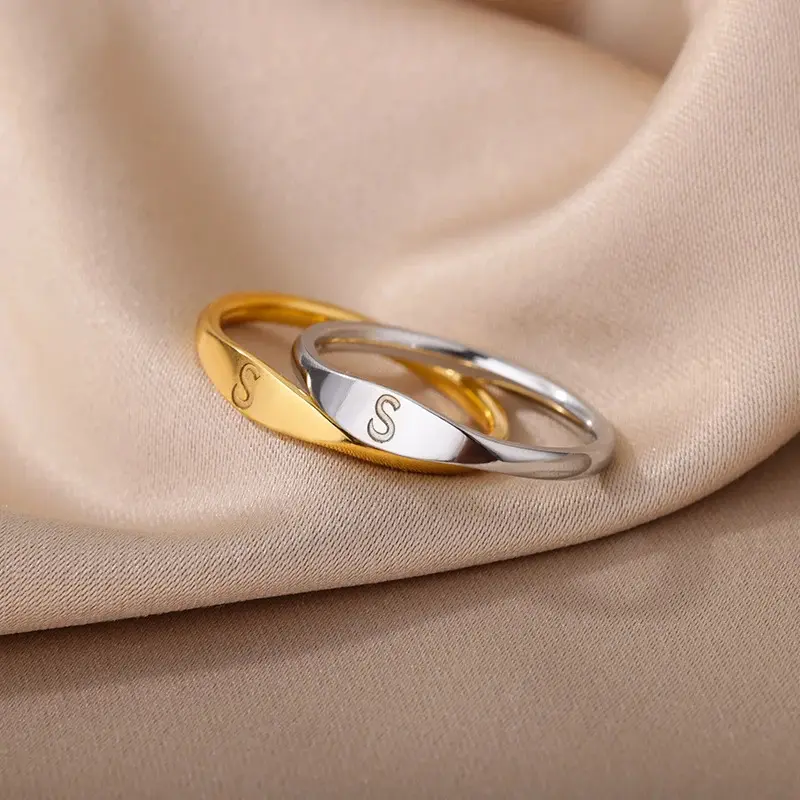 Stainless Steel 26 Letters Ring, High Quality Minimalist Luxury Closed Band Ring for Women, Index Finger Stackable Ring