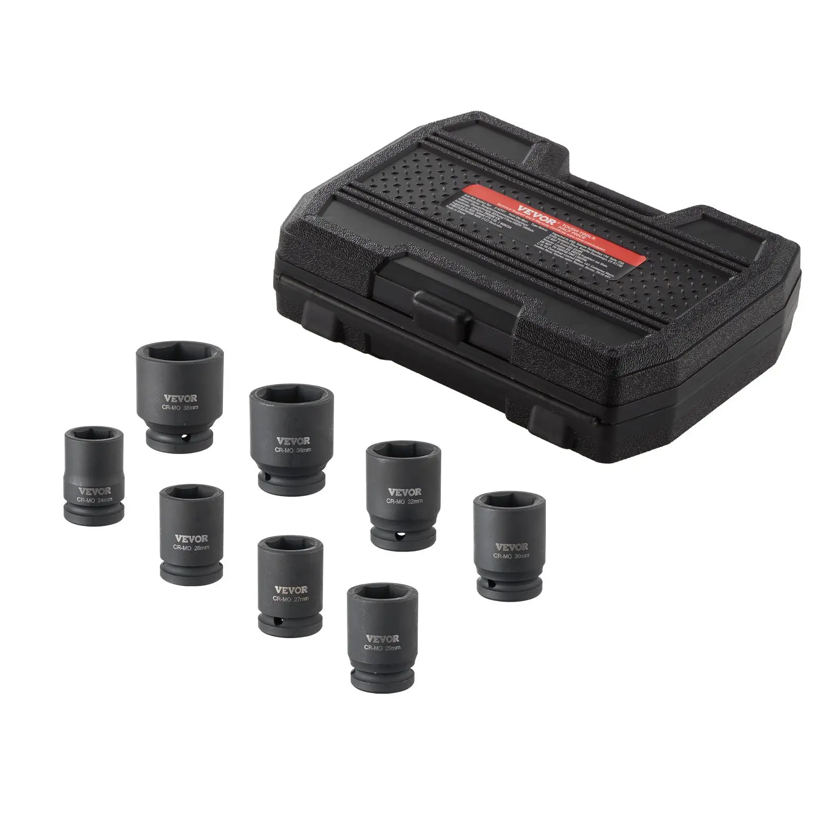 VEVOR 3/4 in Drive Chromium-Molybdenum Steel Axle Nut Impact Socket Set, 6-Point 8-Piece Metric Set with 26mm/30mm Sizes, High-Contrast Size Markings, Corrosion-Resistant Heat-Treated Sockets with Storage Case for Auto Repair