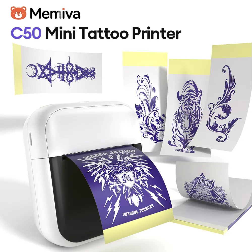 C50 Portable Mini Thermal Printer, Tattoo & Label Sticker Printer, Label Maker Printer, Bluetooth-compatible, USB PD, DIY Logo Pattern Printing, Phone & Computer Compatible