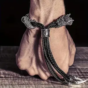 Handmade Retro Dragon Sports Wristband - Vintage Zodiac Dragon Bangle, Fashion Charm Wrist Jewelry for Men's Daily Wear & Gifting