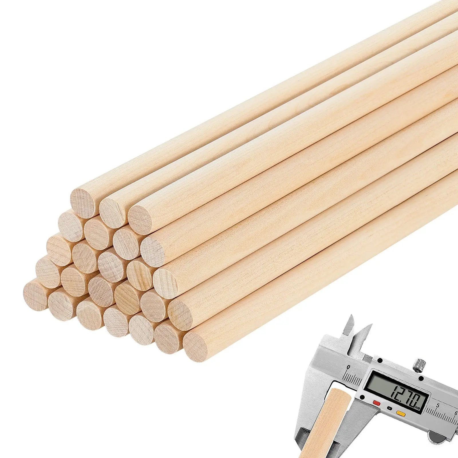 VEVOR 25Pcs Wooden Dowel Rods 1/2 x 12 Inch Natural Birch Wood Sticks Dowels, Unfinished Hardwood Sticks for Craft and DIY Projects, One-Piece Cutting & Smooth Surface & Easy to Color and Paint