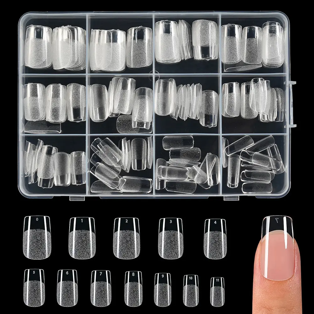 216pcs Semi-Transparent Matte Almond Square False Nails, Full Coverage Transparent Fake Nails, No C-Type Extension, Ideal for Home DIY, Press on Nail, Stick on Nails