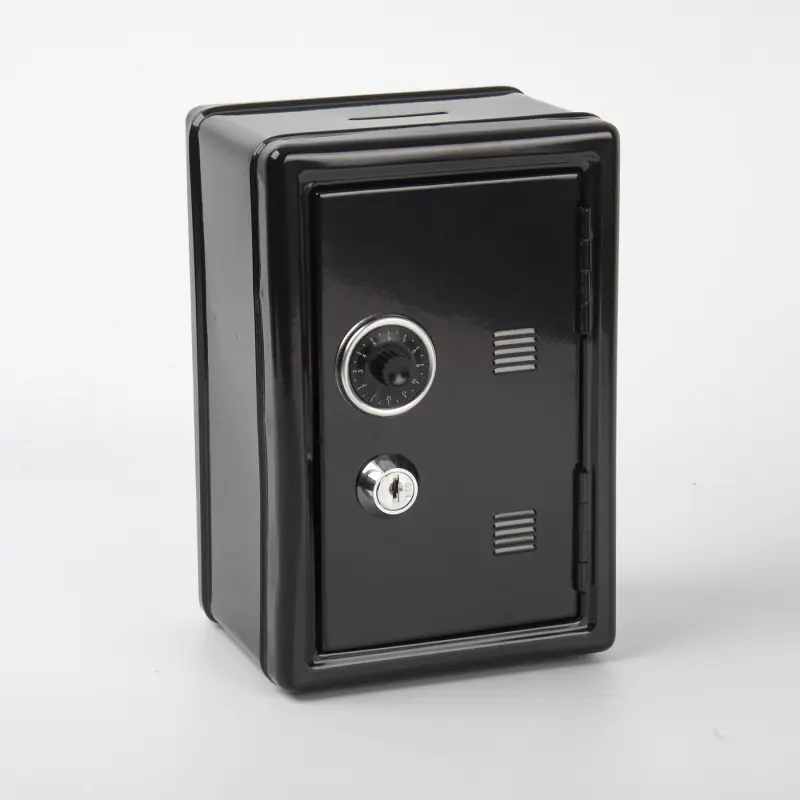 Mini Safe Piggy Bank, Creative Metal Storage Box with Password & Key Lock, Cash & Coin Organizer