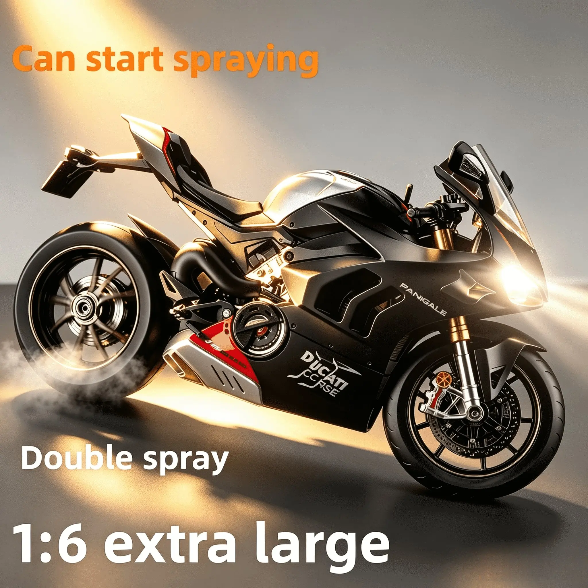 Dynamic Alloy Cast Motorcycle Model, Dual Trigger Spray Smoke Key Start, Front Rear Lights, Steering Wheel, Parking Stand, Gift for Men, Double Spray