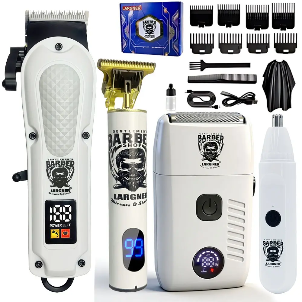 Largner Electric Hair Clipper Set, Multi-Function Cordless Rechargeable Trimmer for Sideburns, Beard, Nose Hair, Lip & Eye Grooming, Gift Box for Men