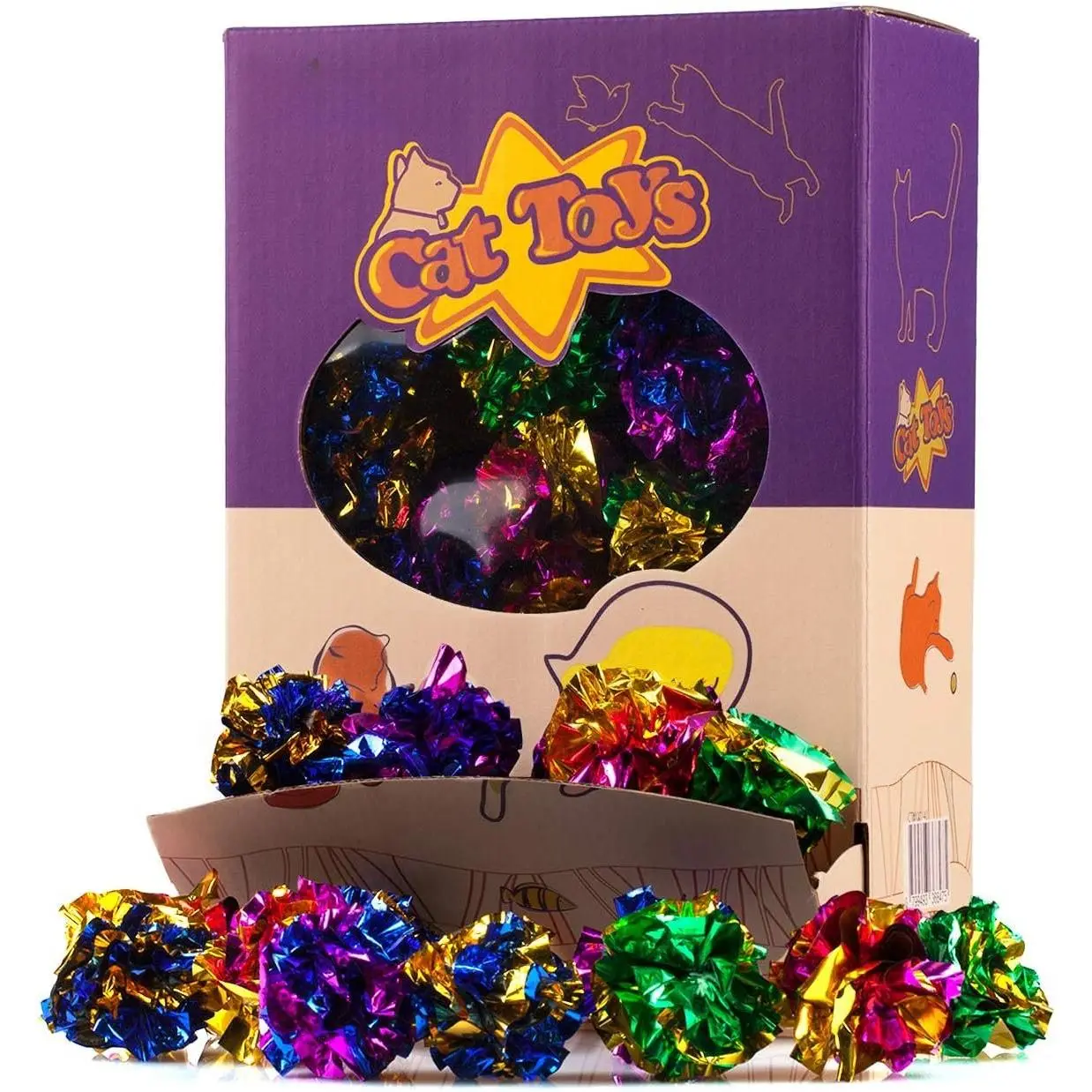 24 count 1.6'' Mylar   Ball Kitten Shiny Crinkle Crackle Balls | Interactive Indoor Lightweight Play Activity Chase Toys,  Color
