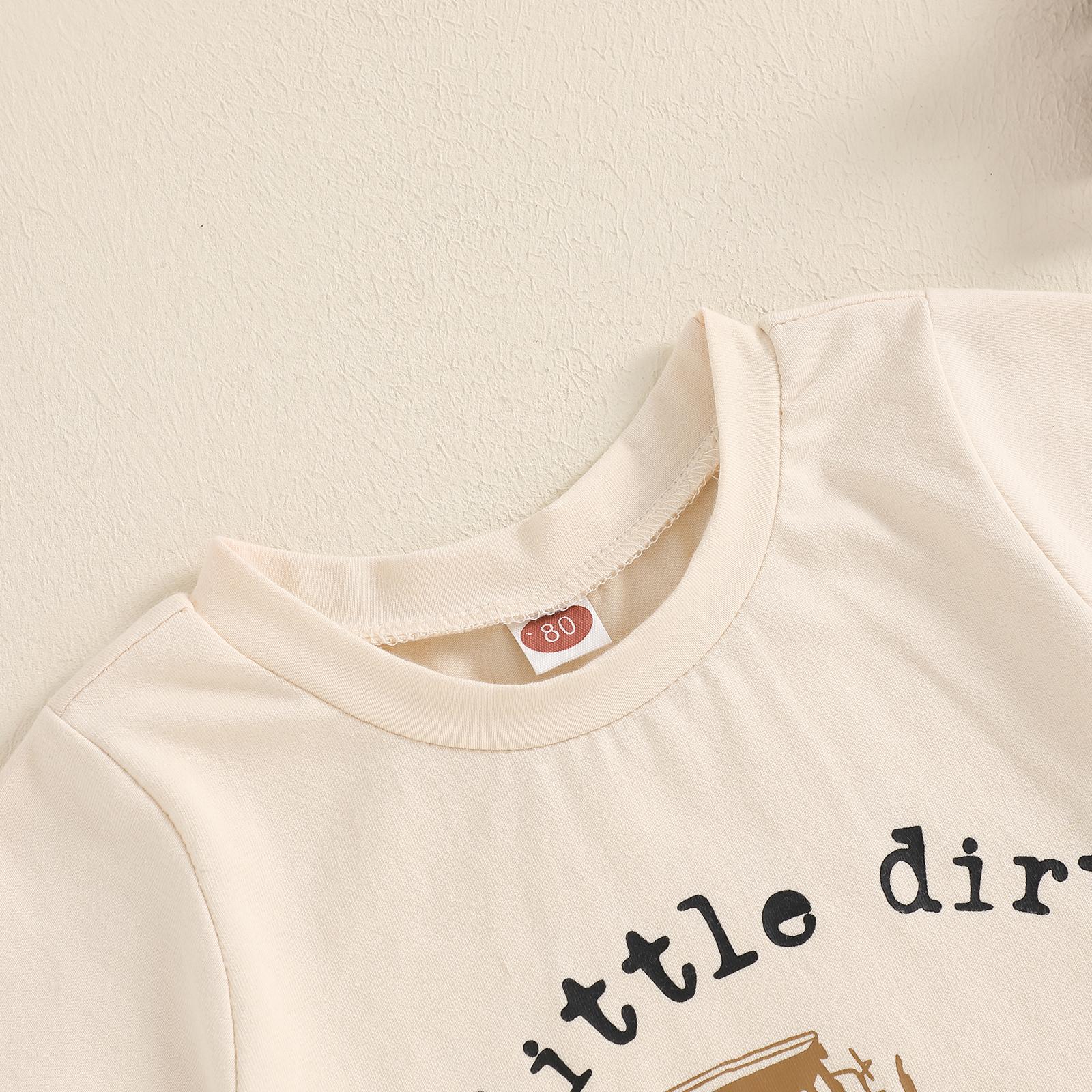 Toddler Baby Boy Summer Set Letter Tractor Print Short Sleeve Round Neck T-Shirt with Solid Shorts Casual 2Pcs Outfit Summer Clothes