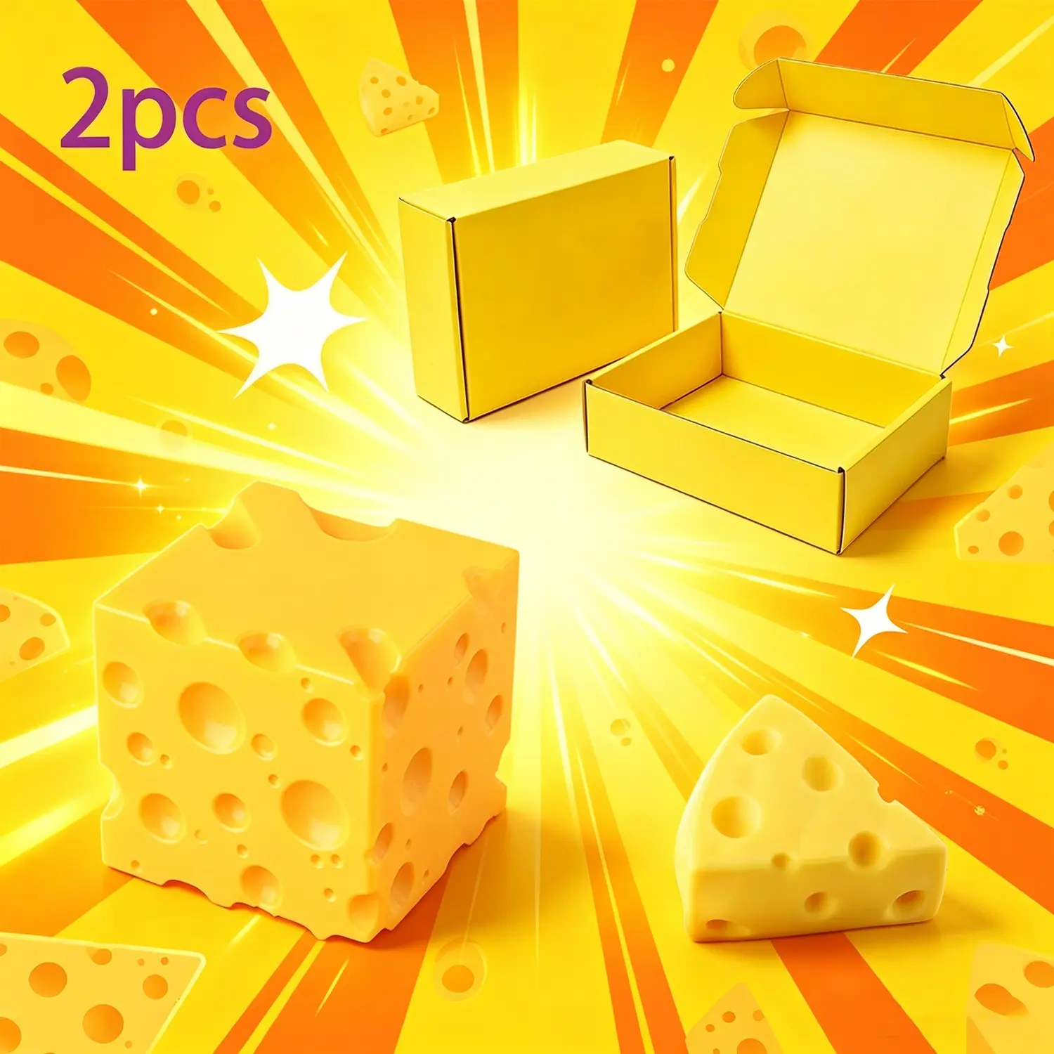 2Pcs Cheese Squishy Stress Relief Toy, Cube & Triangle Cheese Shape Soft Squeeze Fidget Toy, Cute Simulation Food Decompression Hand Toy for Kids, Stress Relief Fidgets