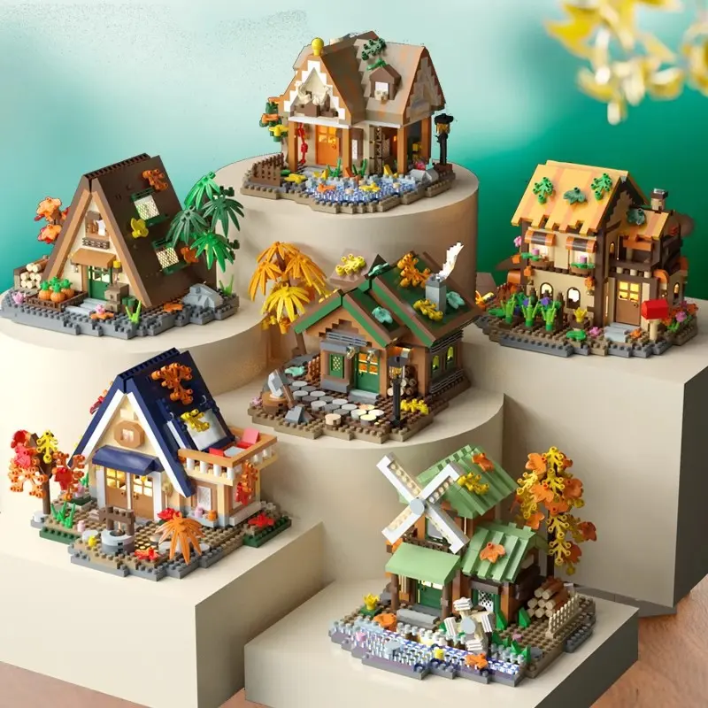Forest Log Cabin Building Blocks Set – 500+ PCS Mini Bricks Puzzle for Adults & Kids, DIY Wooden House Model with LED Light, Perfect Gift for Boys Girls Age 8-14, Compatible with LEGO