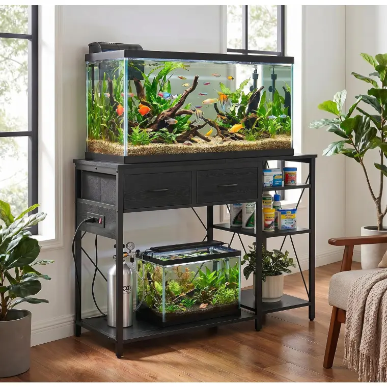 55-75 Gallon Aquarium Stand with Power Outlet – 3-Tier Storage, 49.2"×17.7" Top – for Fish Tank/Turtle/Reptile