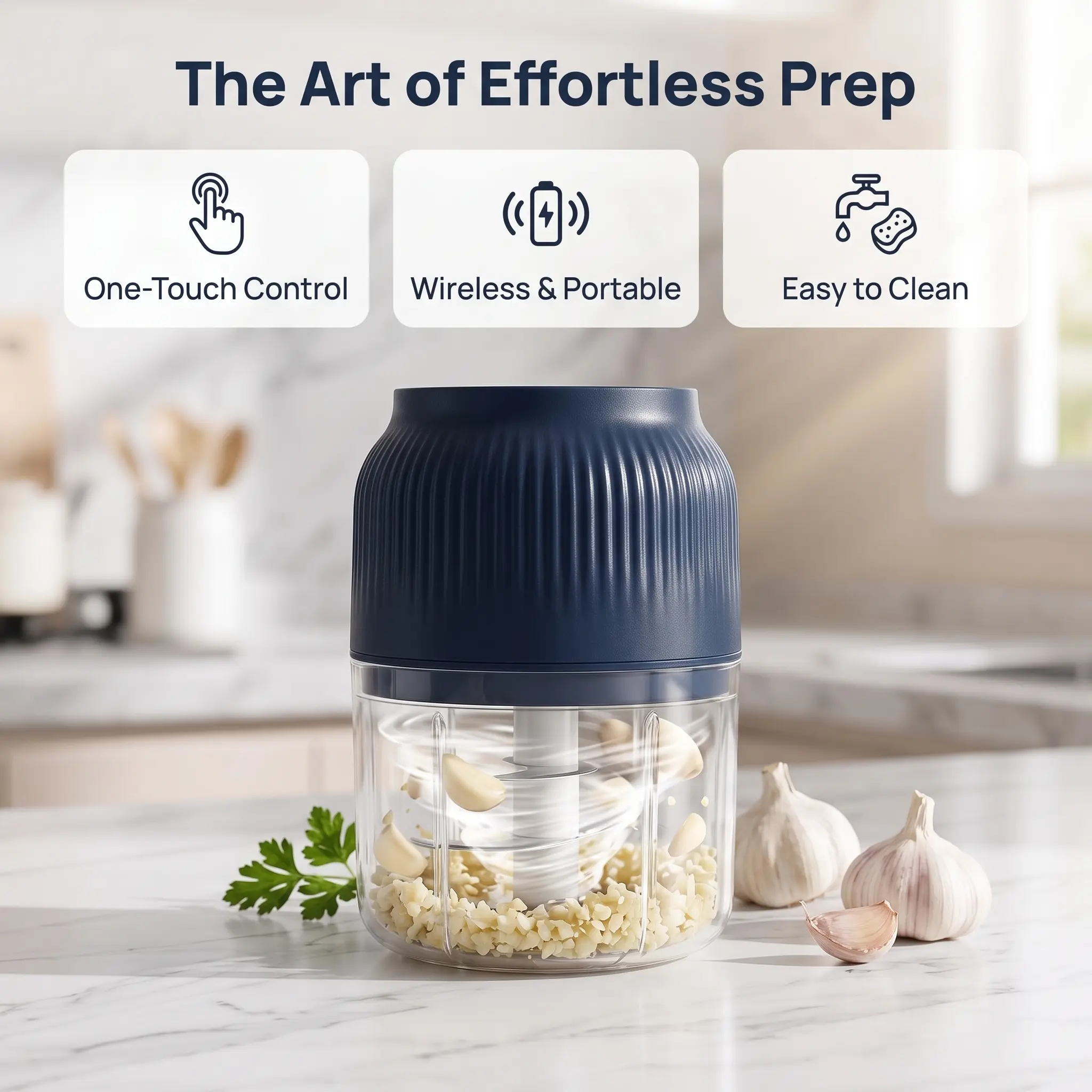 Portable USB Charging Electric Mini Food Chopper - Wireless Power Lithium Battery Operated, Multipurpose for Meat Grinding, Garlic Mashing, Onion, Ginger, Chili & Vegetable Prep, Pvc Enclosure, Small Footprint