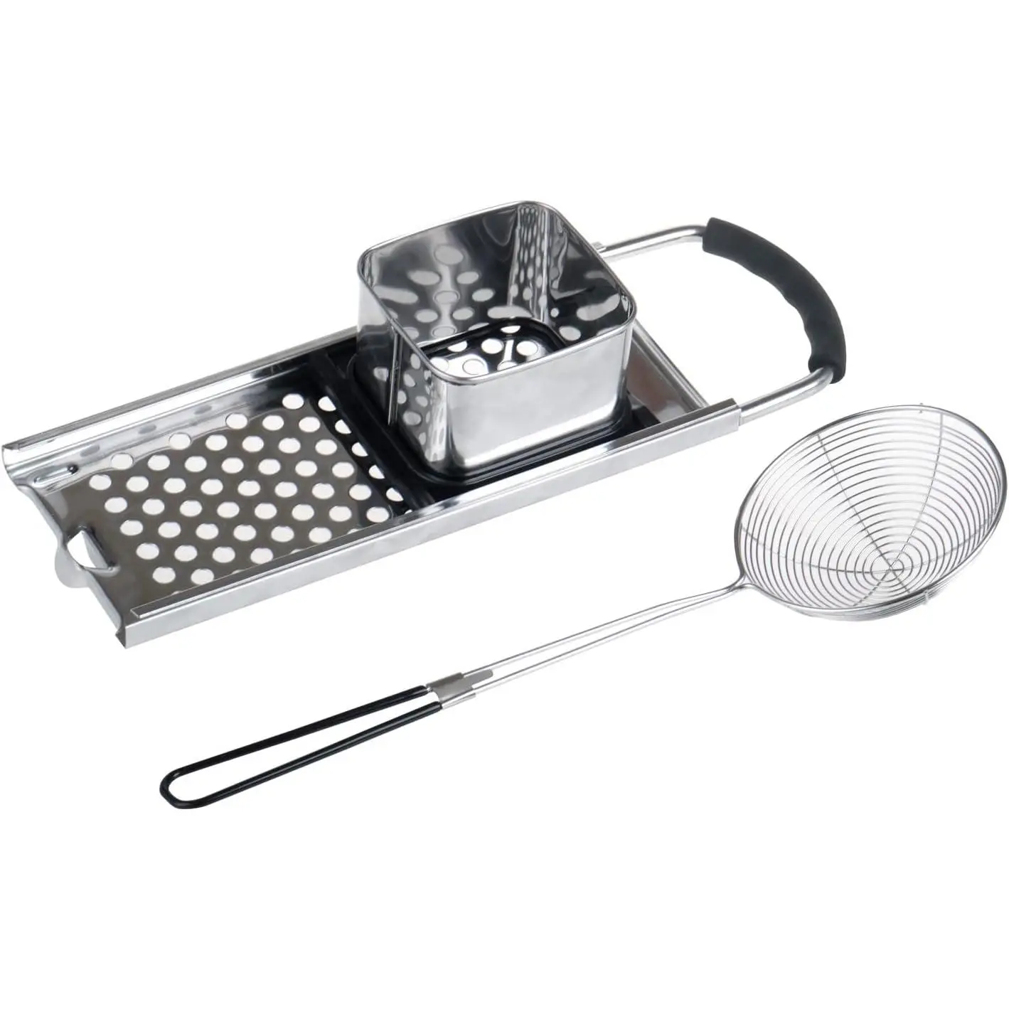 Stainless Steel Spaetzle Maker with Comfort Grip Handle, Widen Plastic Handle with Skimmer Spider Strainer, Homemade Traditional German Egg Noodle Dumpling Making Tool Set,Making Spaetzles