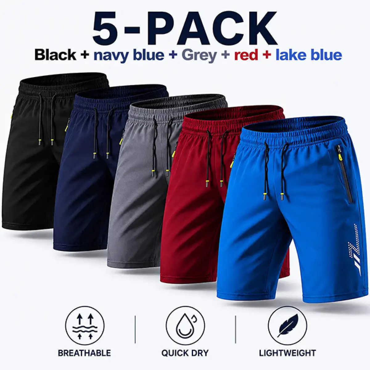 5-pack quick-dry athletic   gym short  Summervibes Men'S Solid Pocket  Waist Shorts Lightweight Breathable Athletic Casual Comfortable Pants For Running Workout Biker Bottoms All Seasons Simple Basic Style cycling summer sport basketball wear colour men