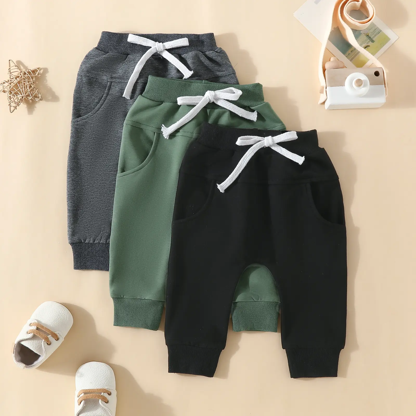 3 Pack Toddler Baby Boys Girls Sweatpants Solid Color Elastic Waist Bottom Pants for 0-3Years Boys Girl Trousers