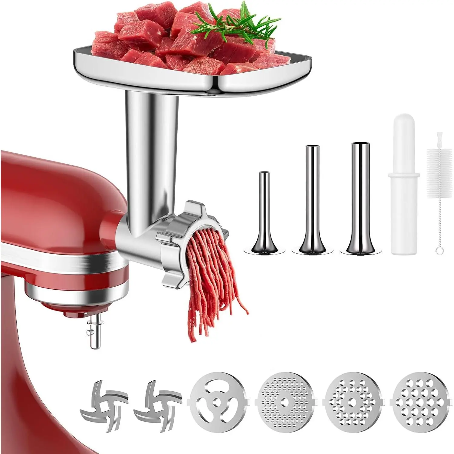 Meat Grinder Attachment for Kitchenaid Stand Mixer, includes 3 Sausage Stuffer Accessory, easy to use and clean