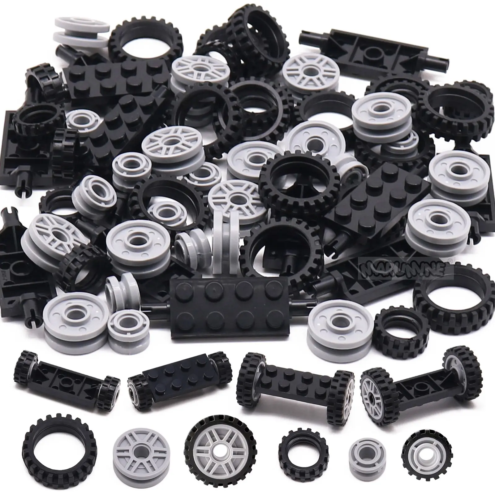 70PCS Small Particle Building Blocks Wheel Tire Set, DIY Construction Bricks Parts Accessories for Car Track Vehicle, Compatile with 40687 42610 92402 61254 56902