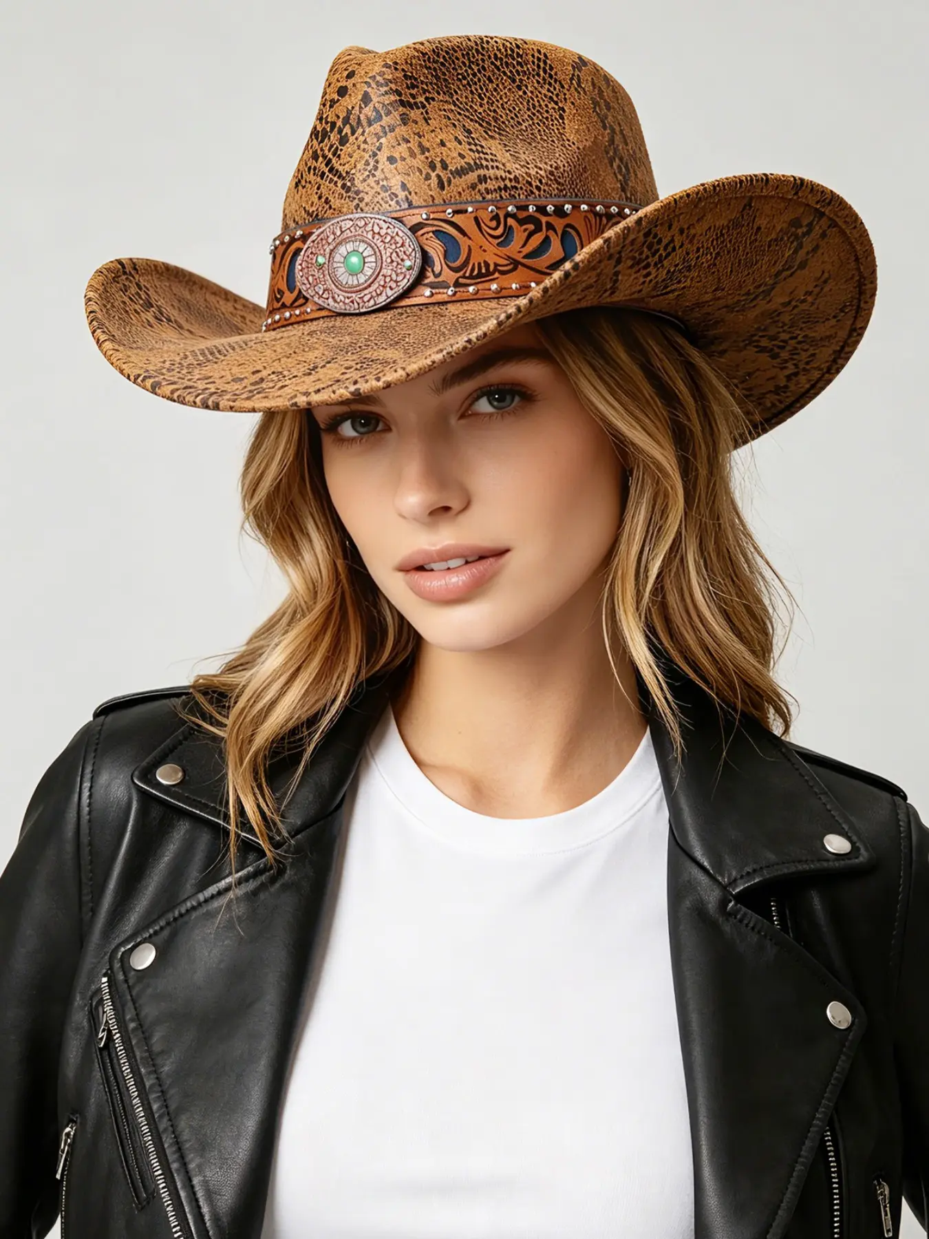 Retro American Western Cowboy Hat Sunflower Disc Ethnic Style Decorative Serpentine Print Design Suitable for Party and Ball Hats