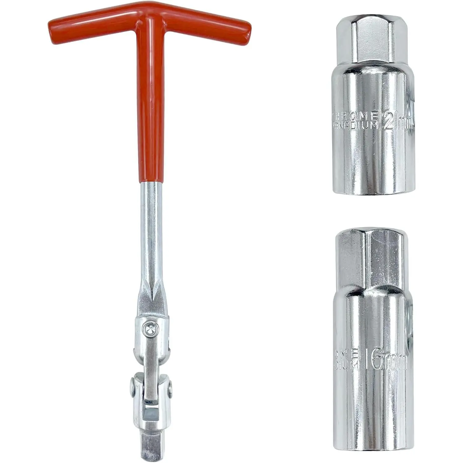 T-Handle Spark Plug Socket Wrench Set with 2 Sockets - 16mm (5/8in), 21mm (13/16in), Two Sockets