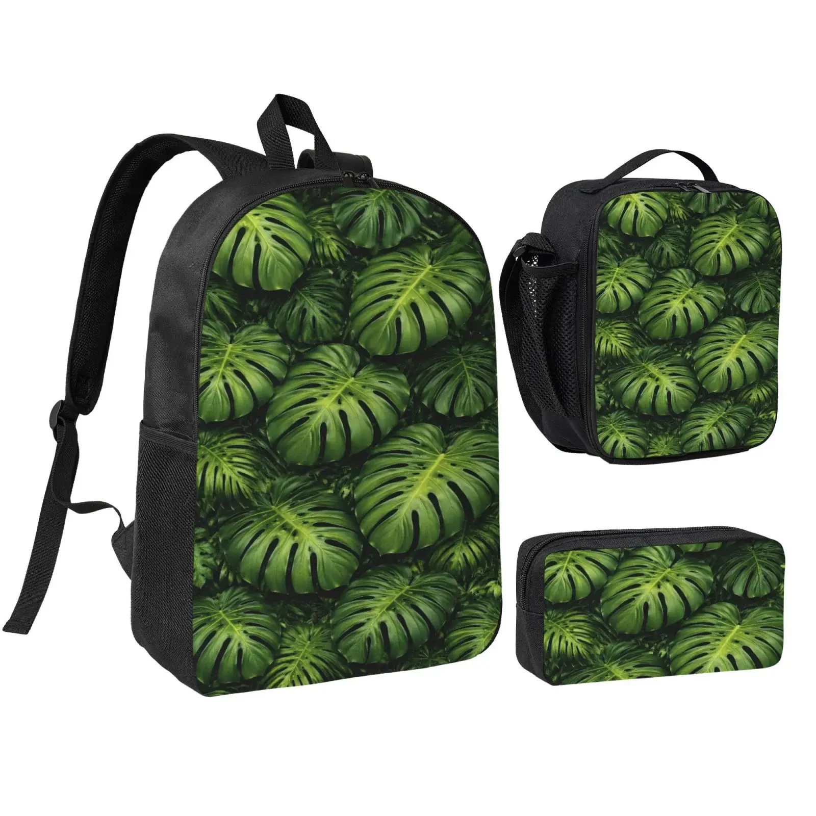 Tropical Leaf Pattern Backpack Set 3pc ,Backpack with Lunch Bag and Bag 17 Inch