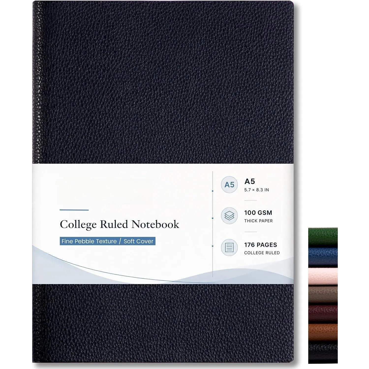 Lined Journal Notebook for Men & Women,176 Pages A5 Medium Size, Softcover Leather Journals for Writing, College Ruled Notebook for Work & School, 100 GSM Thick Paper (5.7'' x 8.3'') (Black)