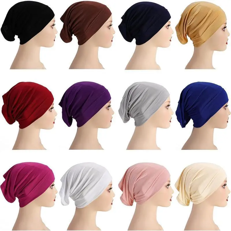 Women's 12-Piece Solid Color Hijab Cap Set, Unisex Stretch Tube Under Scarf for Daily Modesty Wear, Muslim Basic Womenswear