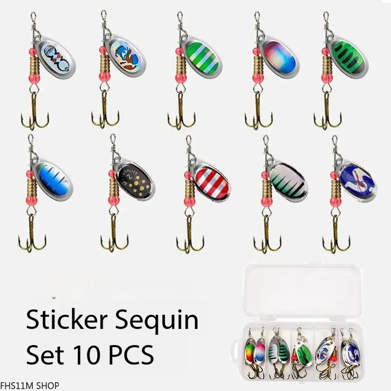 10-Piece Metal Fishing Lures Kit, Inline Spinner and Spoon Hard Baits for Bass and Trout with Included Tackle Box, 10 Pcs, Metal Lures