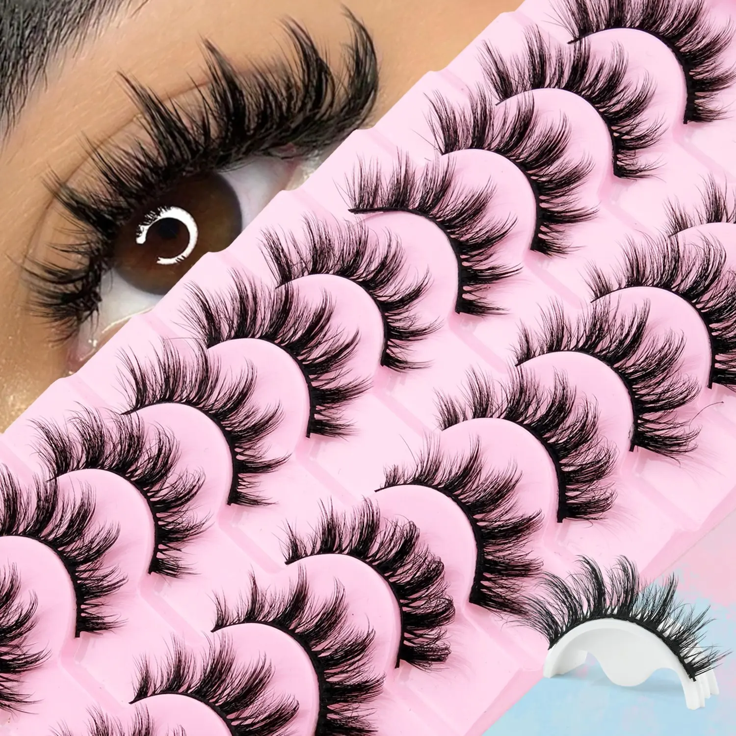 10 Pairs Fluffy False Eyelashes, Fluffy Wispy Lashes, 3D Natural Look Lashes for Women, Russian Strip Volume Soft Eyelashes, Volumized Fake Eyelashes, Friendly Gift for Beginners