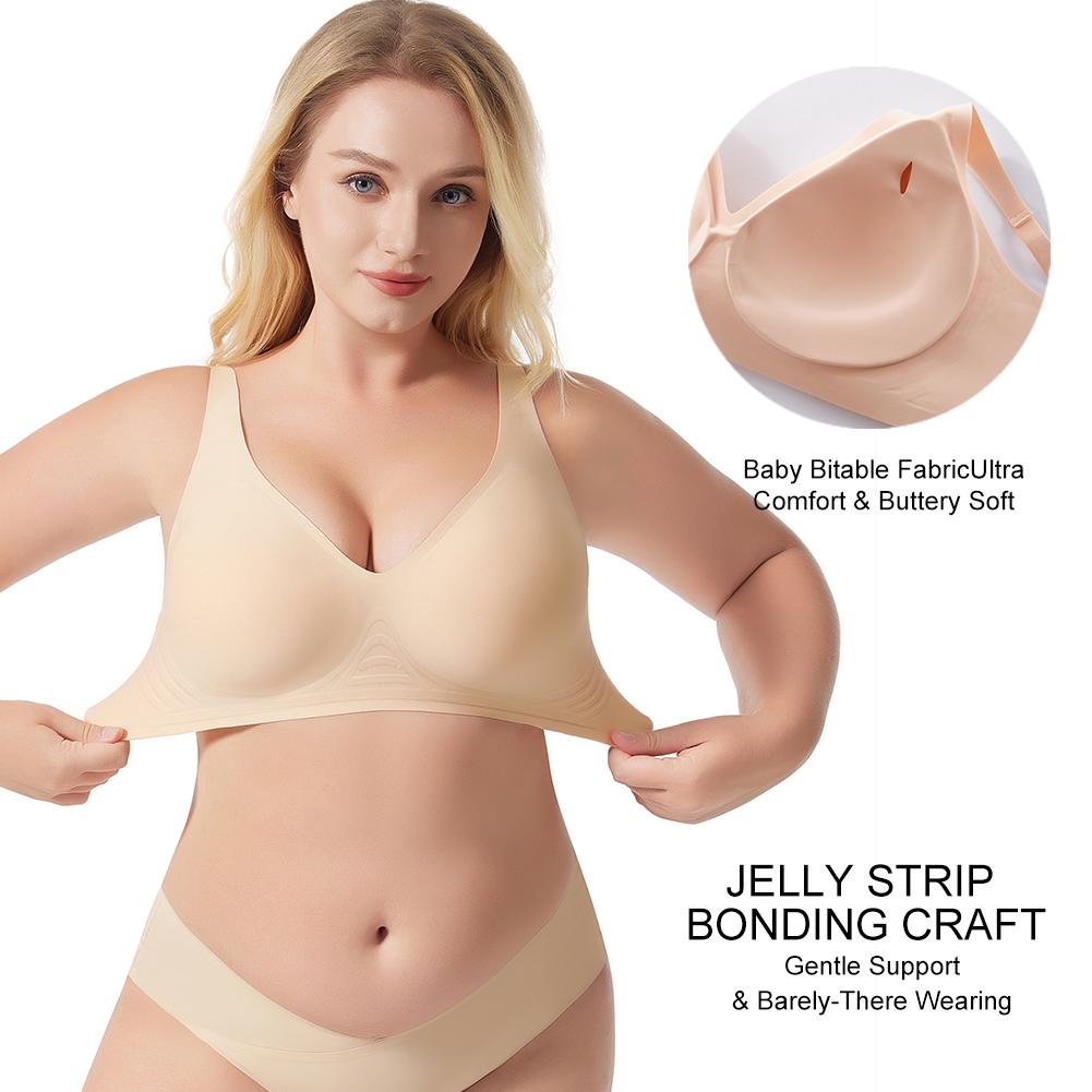 1/2/3/4PCS Jelly Wireless Bras Womens Comfortable Wireless Bras Push Up Bralettes Seamless Tshirts Bras Deep V Everyday Bras S-3XL