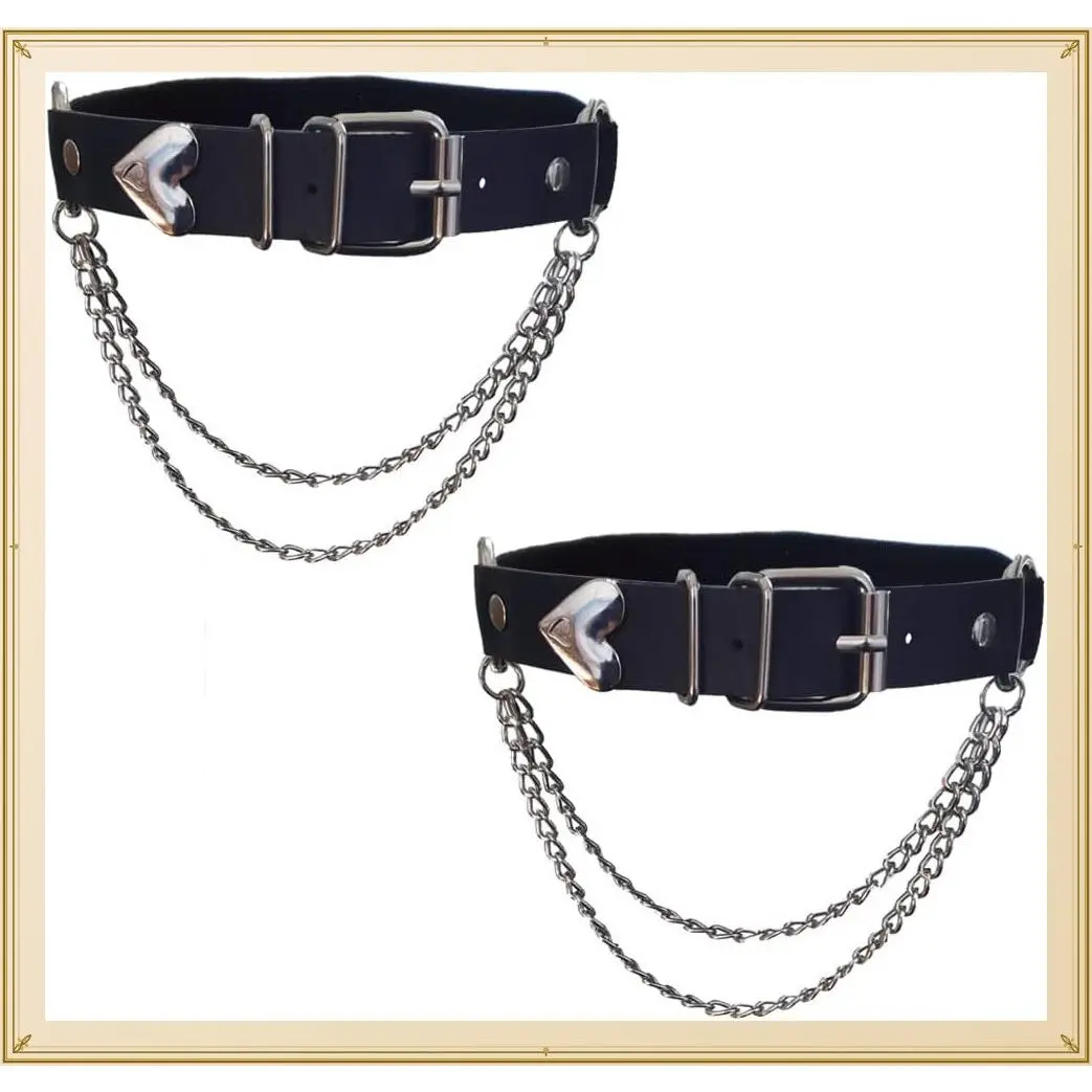Adjustable Heart-Shaped Thigh Garter 2 Pieces Punk Leather Garter Belts Leg Garter with Chains Body AccessoriesGift