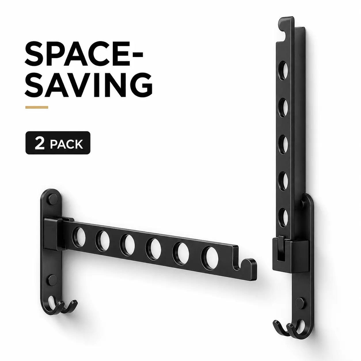 Retractable Folding Wall Hanger Rack, Matte Black Metal Clothes Drying Rack, 2-Pack for Laundry Room Storage Organization, Space-Saving Clothes Hanger