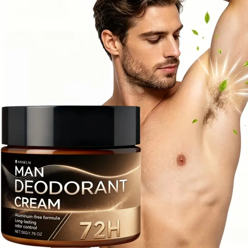 Sweat-Proof Deodorant Cream for Men, Deodorant Body Care, Aluminum-Free Formula, 72h Anti-Odor, Keeps You Fresh All Day, 1.76oz