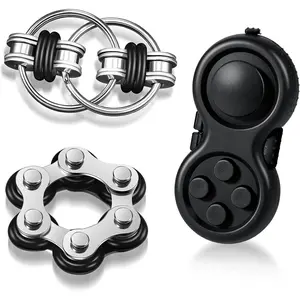 3 Pcs Fidget Toys Adults Set Handheld Fidgets Controller Pad Game Six Roller Chain Key Flippy Chain Autism Sensory for ADHD Add OCD Autism Anxiety Stress Relief Teen Kids(Black)fidget toys