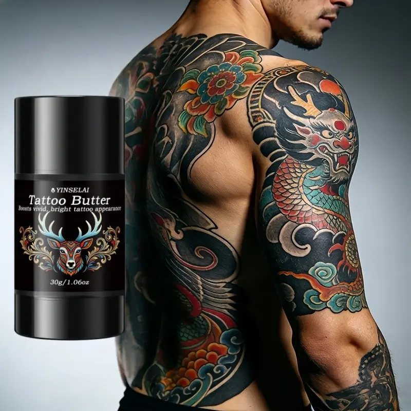 Tattoo Care Butter Stick, Tattoo Balm Stick, Enhances Tattoo Color Vibrancy, Deep Moisturizing Tattoo Cream, Reduces Fading, Portable Tattoo Care, 30g