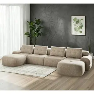 [DealsForYouDays - 3 PKGS] 145'' U-Shaped Modular Sectional Boneless Sofa Couch Full-Foam Structure Compression Packaging Woven Texture Upholstery Oversized Modern Living Room Couch, Gifts for the Whole Family: Husband&Wife, Mom & Dad