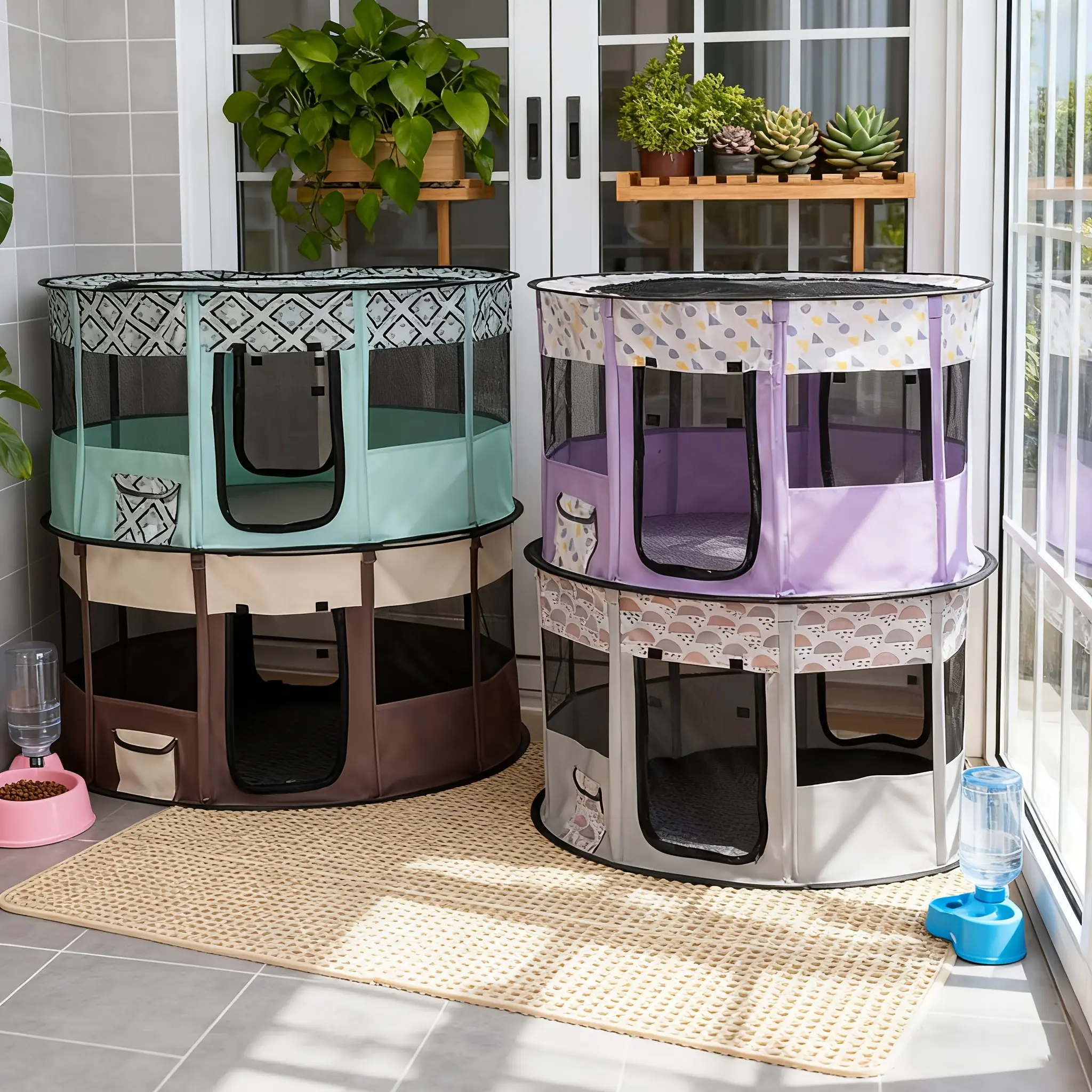 [Round Pet Cage] A Round Cage, a Portable and Foldable Circular Pet Carrier for Cats and Dogs, an Enclosed Tent-style Pet House. A Universal Breeding and Whelping Box for Dogs, a Lightweight and Ventilated Cat Bed/dog Bed. A Pet Enclosure Tent with a Larg