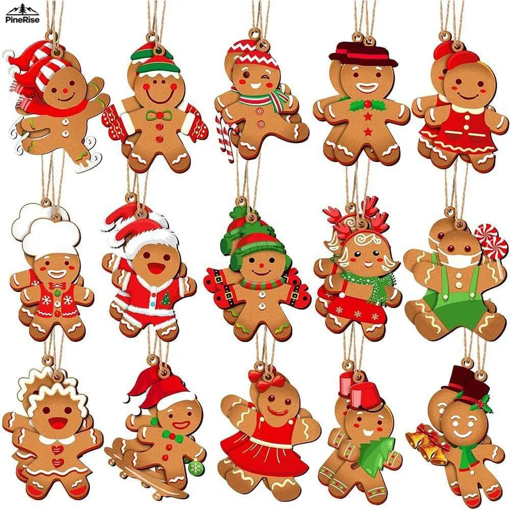 Christmas Wooden Gingerbread Man Hanging Ornament Creative Wood Decor For Christmas Tree Atmosphere Accessory For Outdoor Camping Sports Party