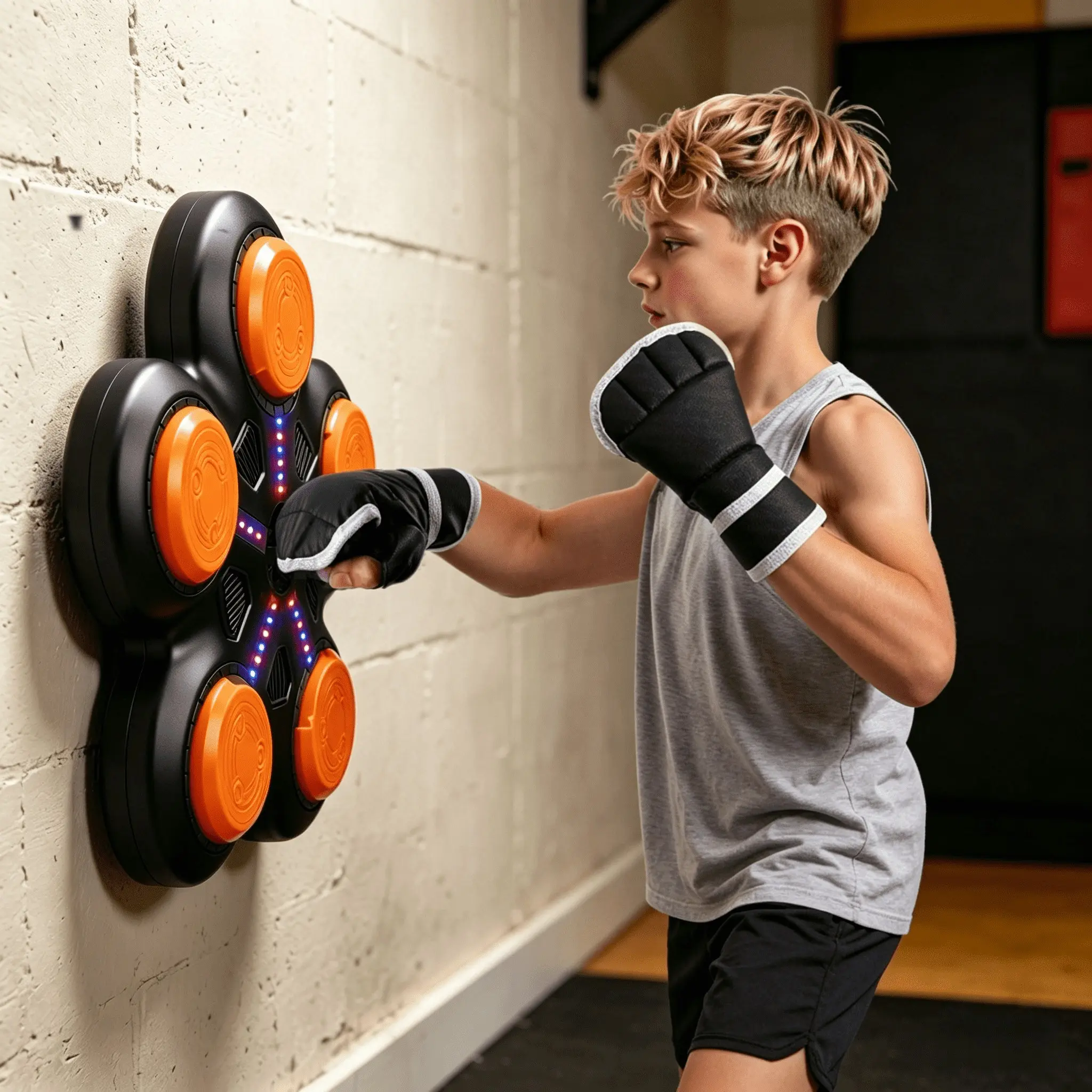 Bluetooth Music Smart Boxing Machine Wall Mount Space Saving Design Punch Force Feedback Train Reaction Works In Living Room Bedroom For Ages 3 Plus Gift Box With Gloves Charging Cable Built In Lithium Battery Gift For Thanksgiving Black Friday Christmas