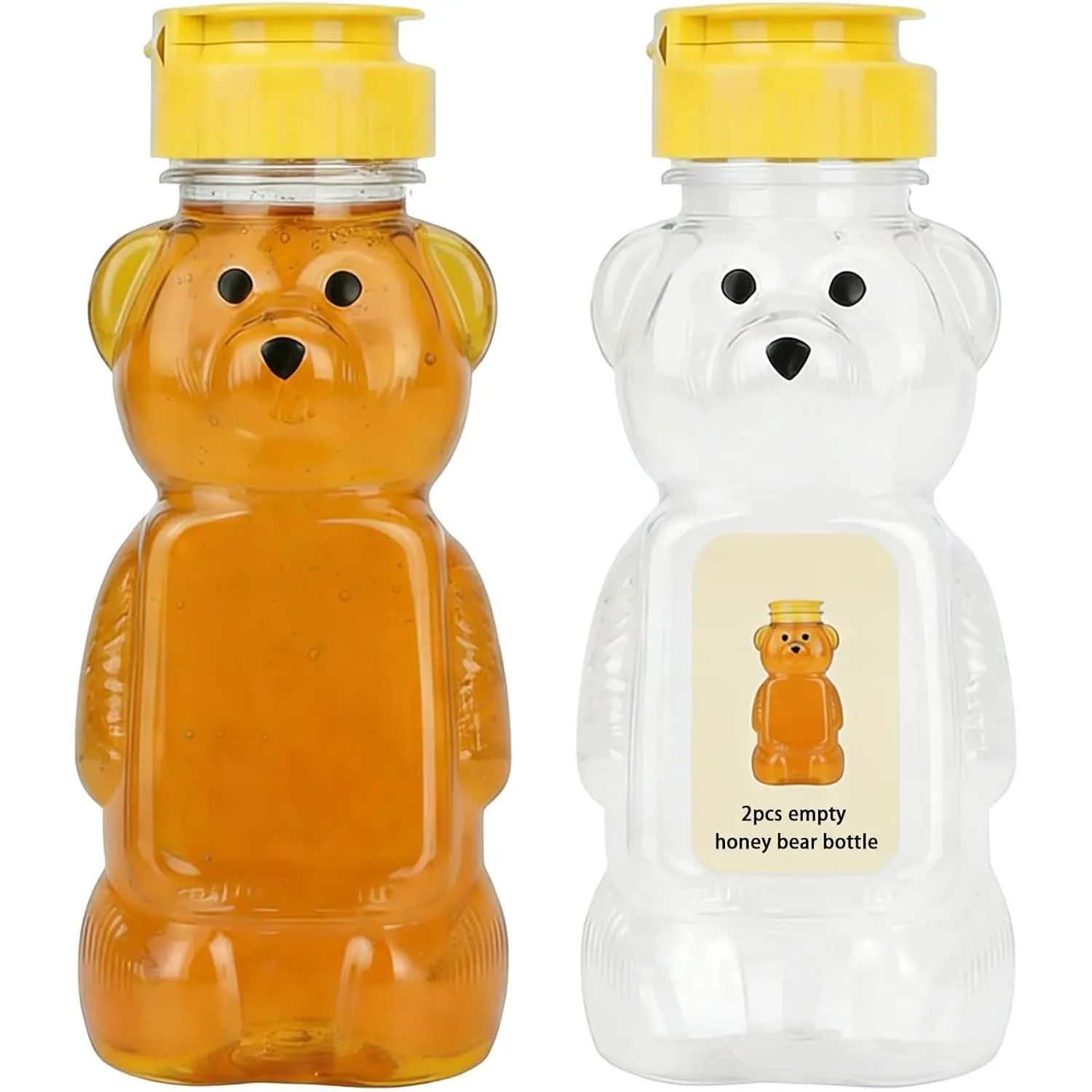 2 count 8Oz Plastic  Honey Bottle Cup with Yellow Flip Top Lid  Shaped Jar Honey Squeeze Bottle Empty for Storing and Dispensing (8 oz/ 2 count)