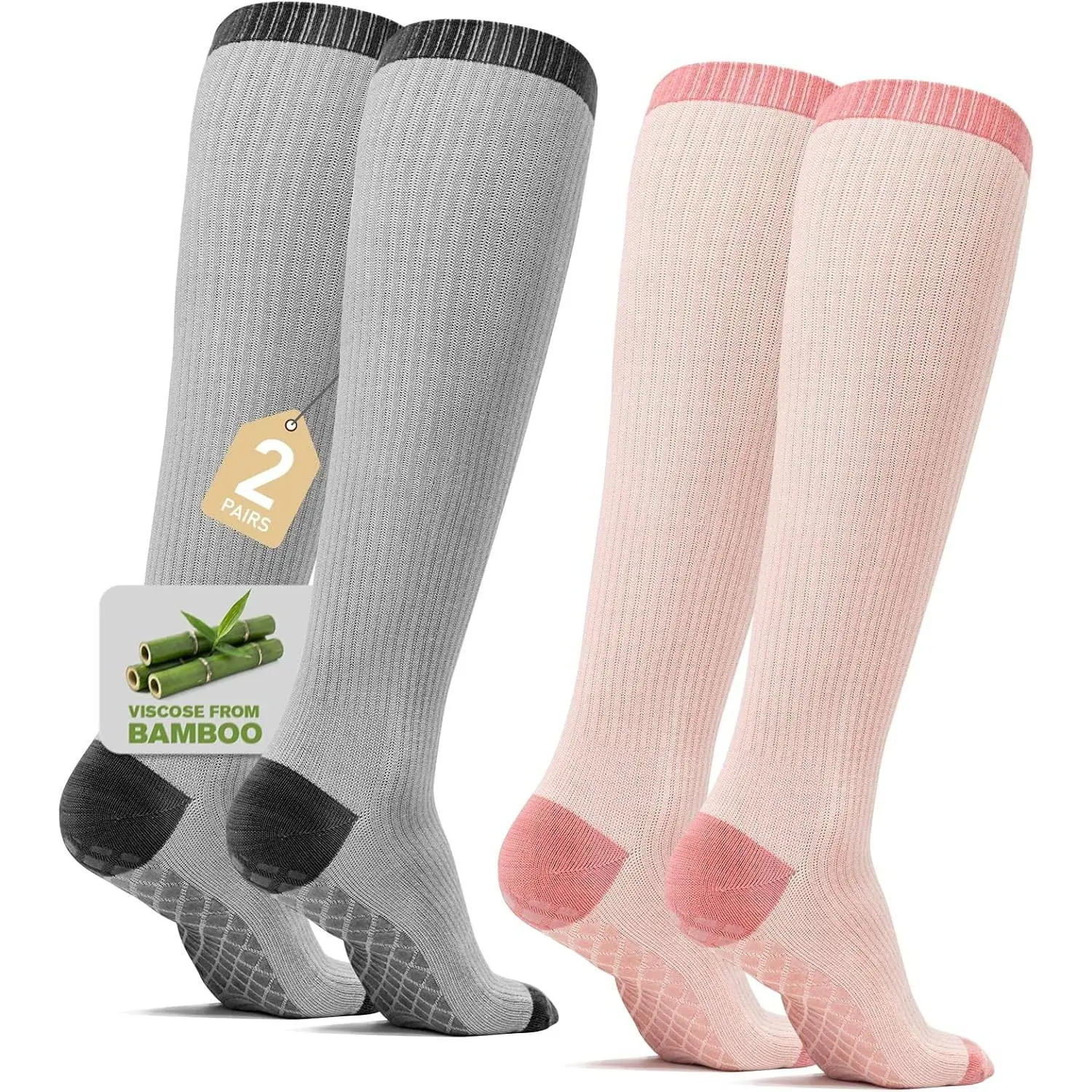 Compression Socks for Pregnant Women & Nurses, 2/3 Pairs, 15-20 mmHg, Bamboo Viscose, Non-Slip Maternity Support SocksGift