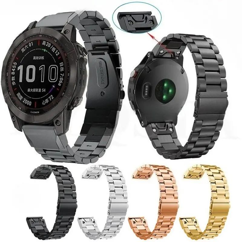Chic Classic Stainless Steel Quick-Fit Release Watch Band - 20mm/22mm/26mm Casual Fashion Glamorous Replacement Bracelet for Garmin Fenix 8/7/6/5, 7S/6S/5S, 7X/6X/5X Wearable Accessories