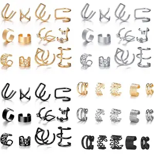 51 Pcs Ear Cuff Helix Cartilage Ear Clip on Wrap Earrings Ear Cuffs for Women Men Non Piercing Ear Clip Fake Earrings Cartilage(Gold/Silver/Black)