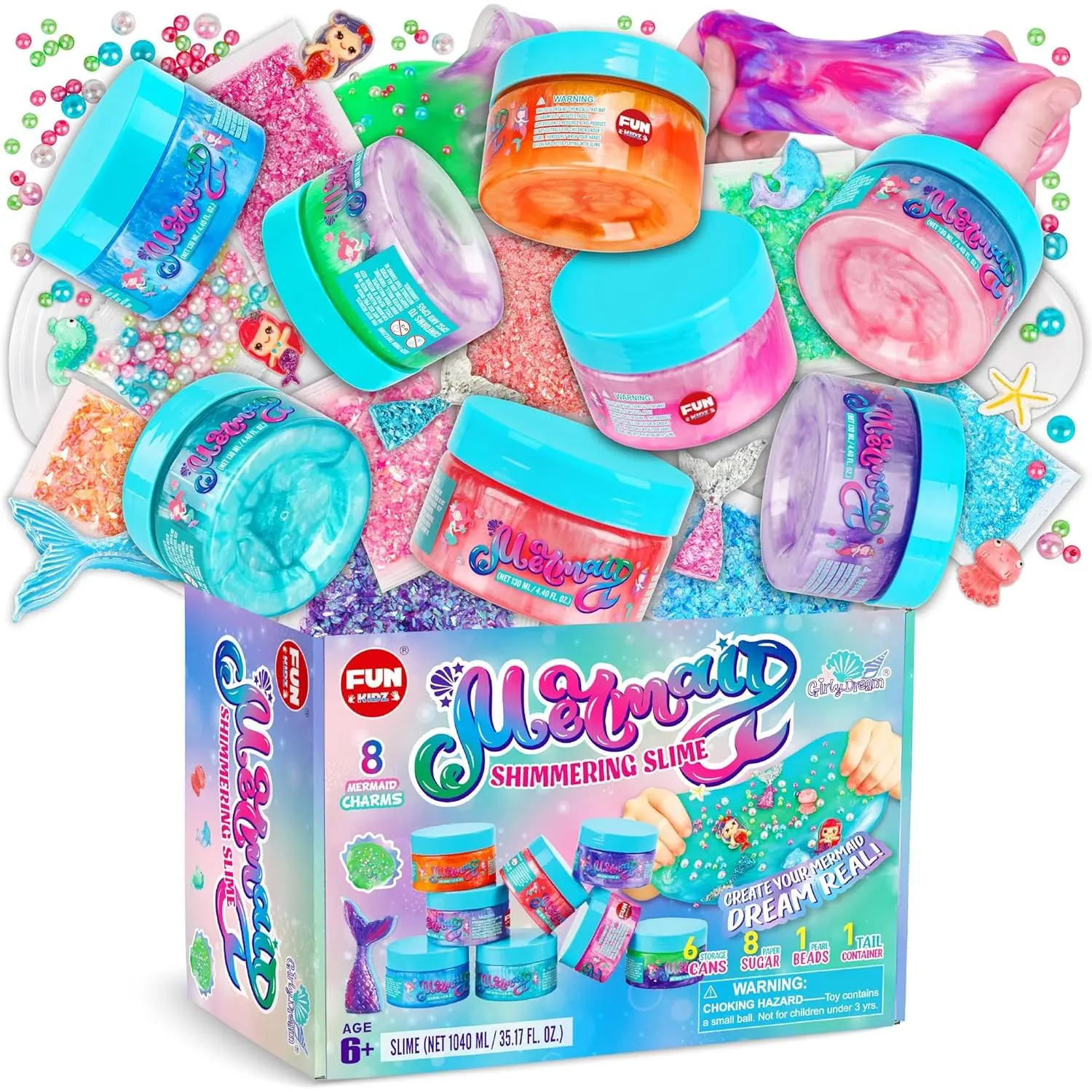 35.16 FL OZ Summer Mermaid Slime Toy for Girls Ages 6-8, FunKidz Big Premade Shimmer Sparkle Glitter Slime 8 Packs Birthday Party Gifts