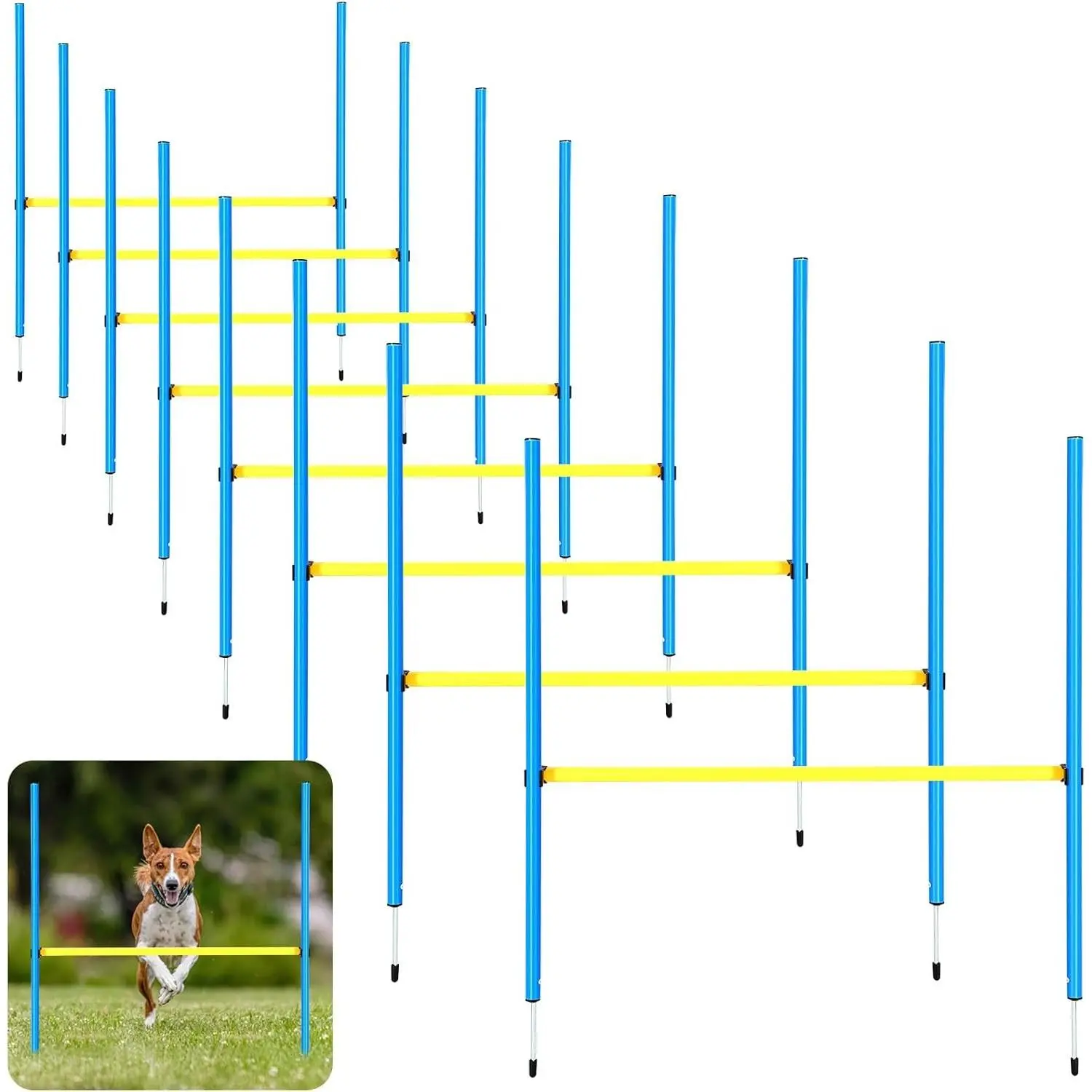 8 Set Adjustable Dog Agility Jump Hurdle Training Equipment Portable Jumper Hurdle Exercise Tool for Park Indoor Outdoor, 3.44ft High/ 2.95ft Wide Blue and Yellow
