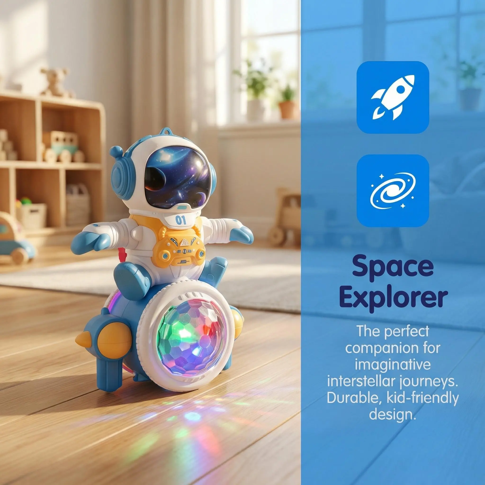 Electric Astronaut Scooter Toy with LED Lights & Music – Bump and Go Space Toy with Automatic Moving Action | Interactive Astronaut Robot Gift for Kids Boys & Girls