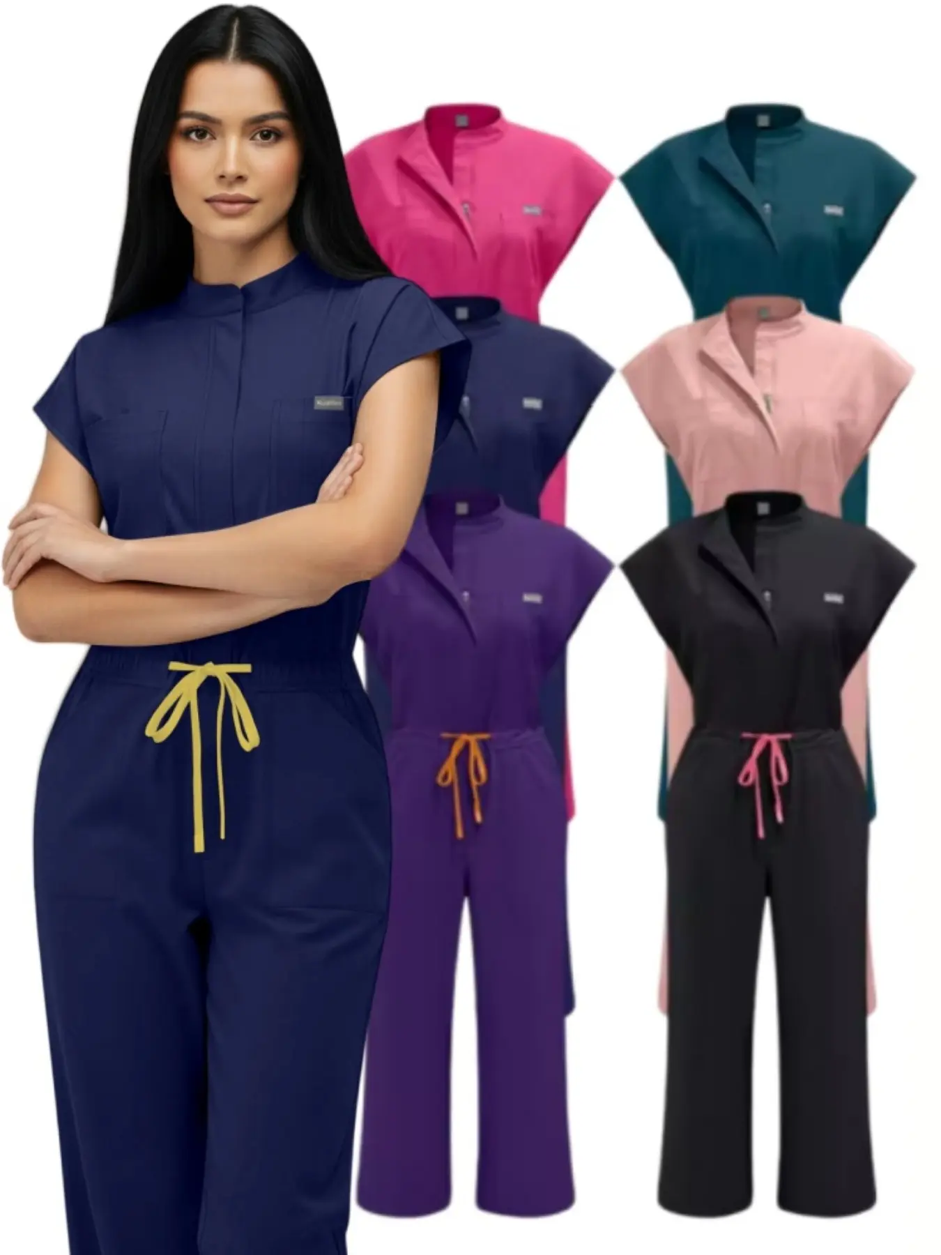 Premium Elasticity Scrubs Jumpsuit Casual | Slim Fitting Uniforms Workwear Designed for Pet Wellness Centers, Luxury Spa Retreats, Beauty Salon Staff, and Senior Care Homes