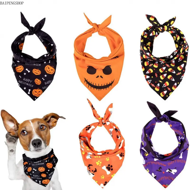 Halloween Themed Pet Triangle Bandana, Adjustable Soft Saliva Bib, Essential Halloween Pet Costume Accessory, Universal Holiday Decor for Small Medium Dogs & Cats, Pet Matching Outfit Decor