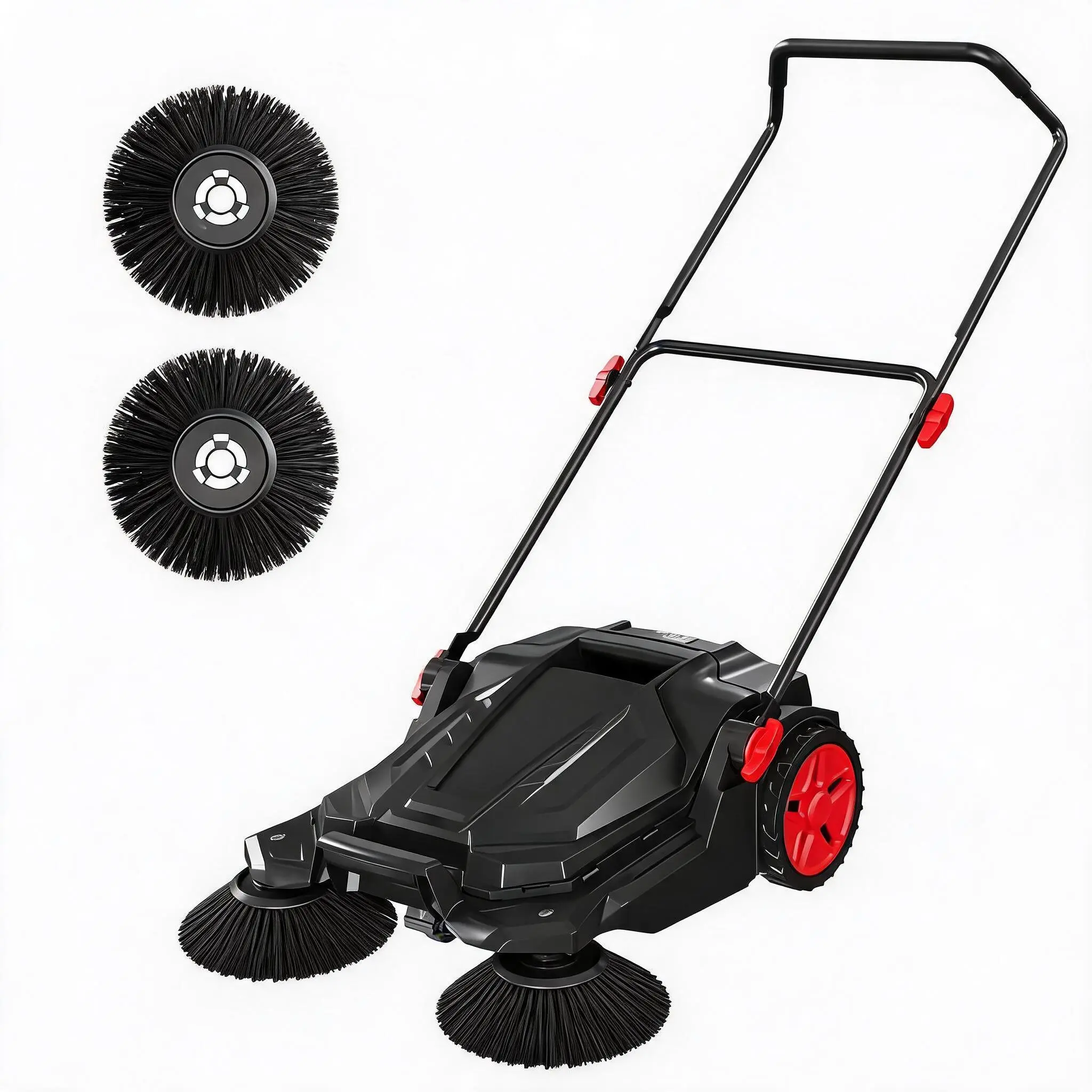 Manual Walk-Behind Floor Sweeper – 25.6" Wide, 5-Gallon Waste Bin, Adjustable Folding Handle, Non-Electric Sweeper for Garage, Workshop, Patio, Yard, Driveway Cleaning