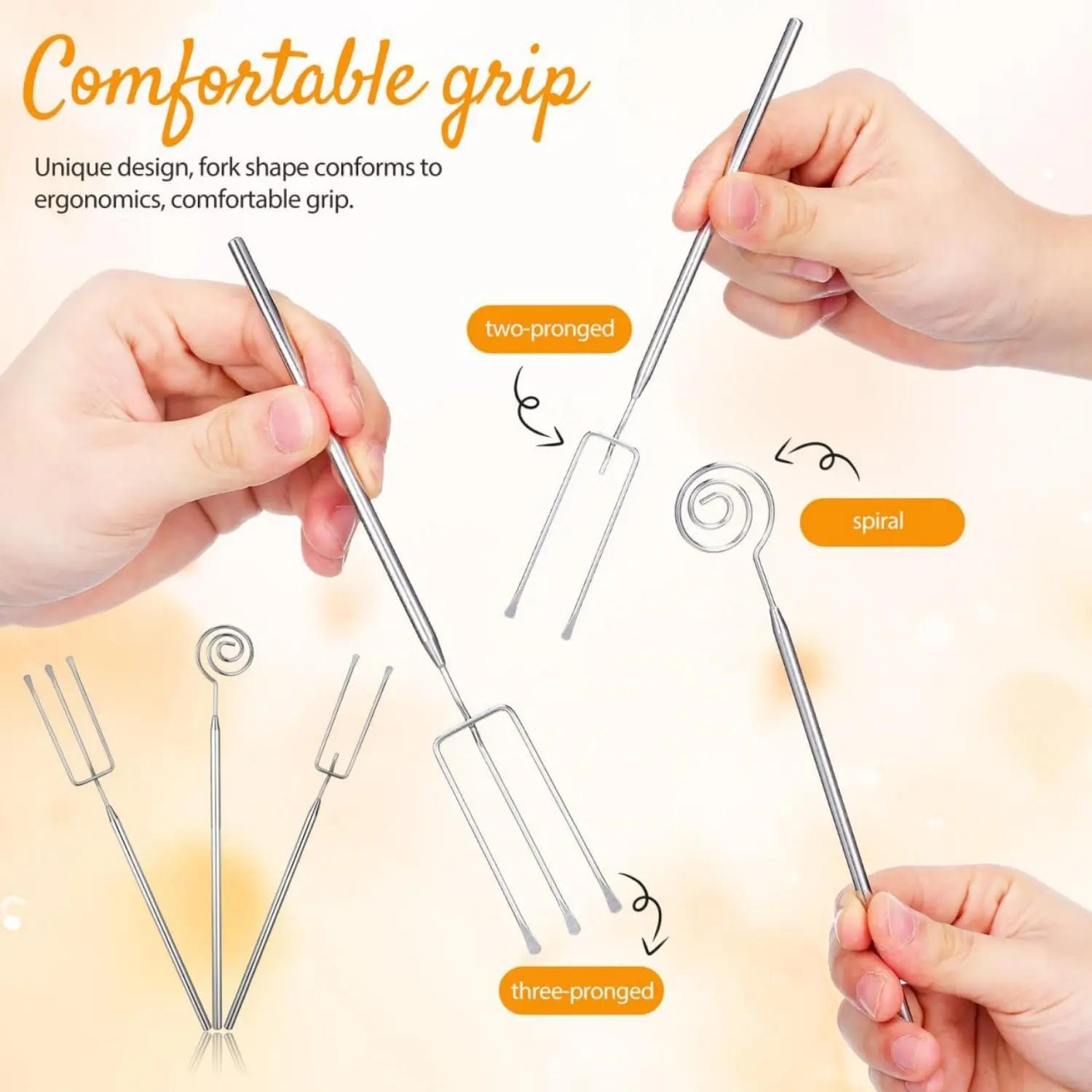 3-Piece Stainless Steel Cheese Chocolate Fondue Fork Set, Multi-Functional Kitchen Tools, Durable & Easy-To-Clean Design
