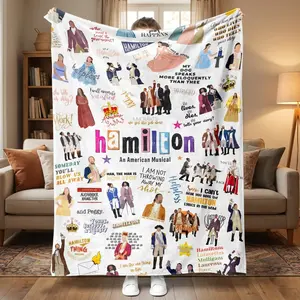 Hamilton American Musical Collage Flannel Blanket, Classic Lyrics & Character Print Throw for Bedroom Sofa Office Fan Gift